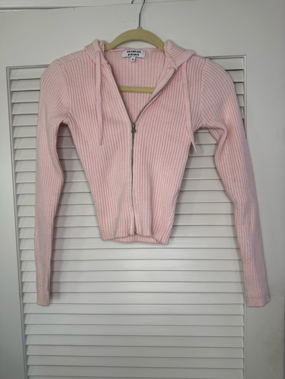 Frankie's Bikinis Pink Ribbed Zip-Up Hoodie